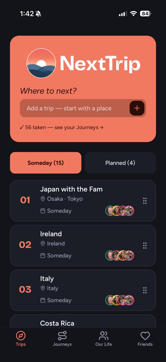 NextTrip Someday wishlist on iPhone